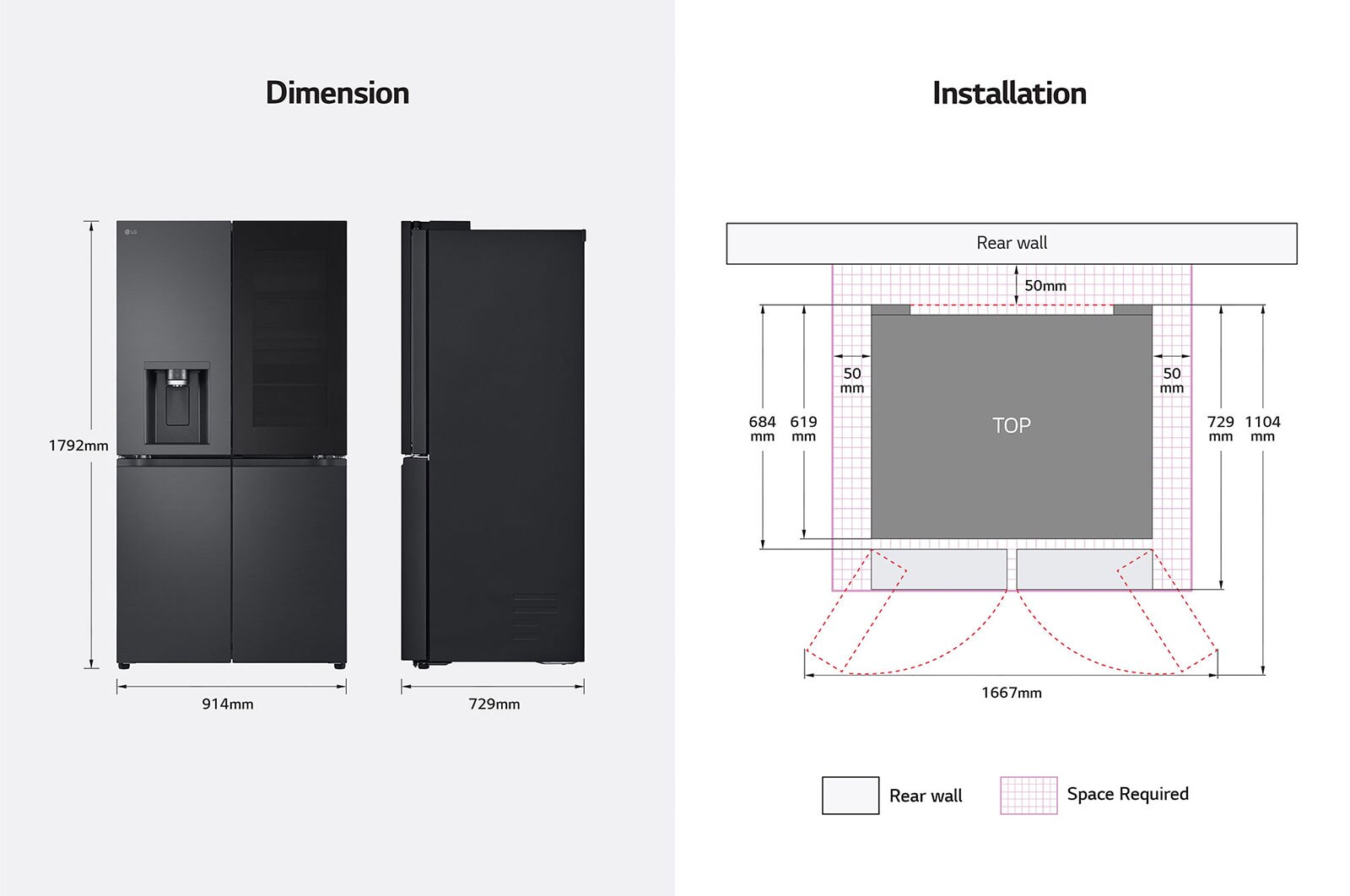 LG Multi Door mit InstaView® | Eis-, Crushed Ice- und Wasserspender | 638 Liter Kapazität | ​Energieeffizienzklasse ​E​ | Festwasseranschluss | GMG960EVJE, GMG960EVJE