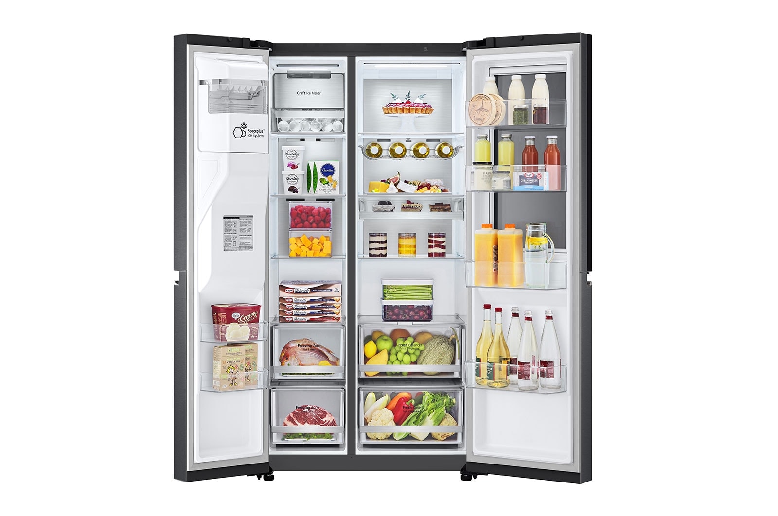 LG Side-by-Side mit  InstaView Door-in-Door® | Craft Ice, Crushed Ice, Eiswürfel und Wasserspender | 635 Liter Kapazität | Energieeffizienzklasse E | Festwasseranschluss | Matte Black Steel | LG GSXV90MCDE, GSXV90MCDE