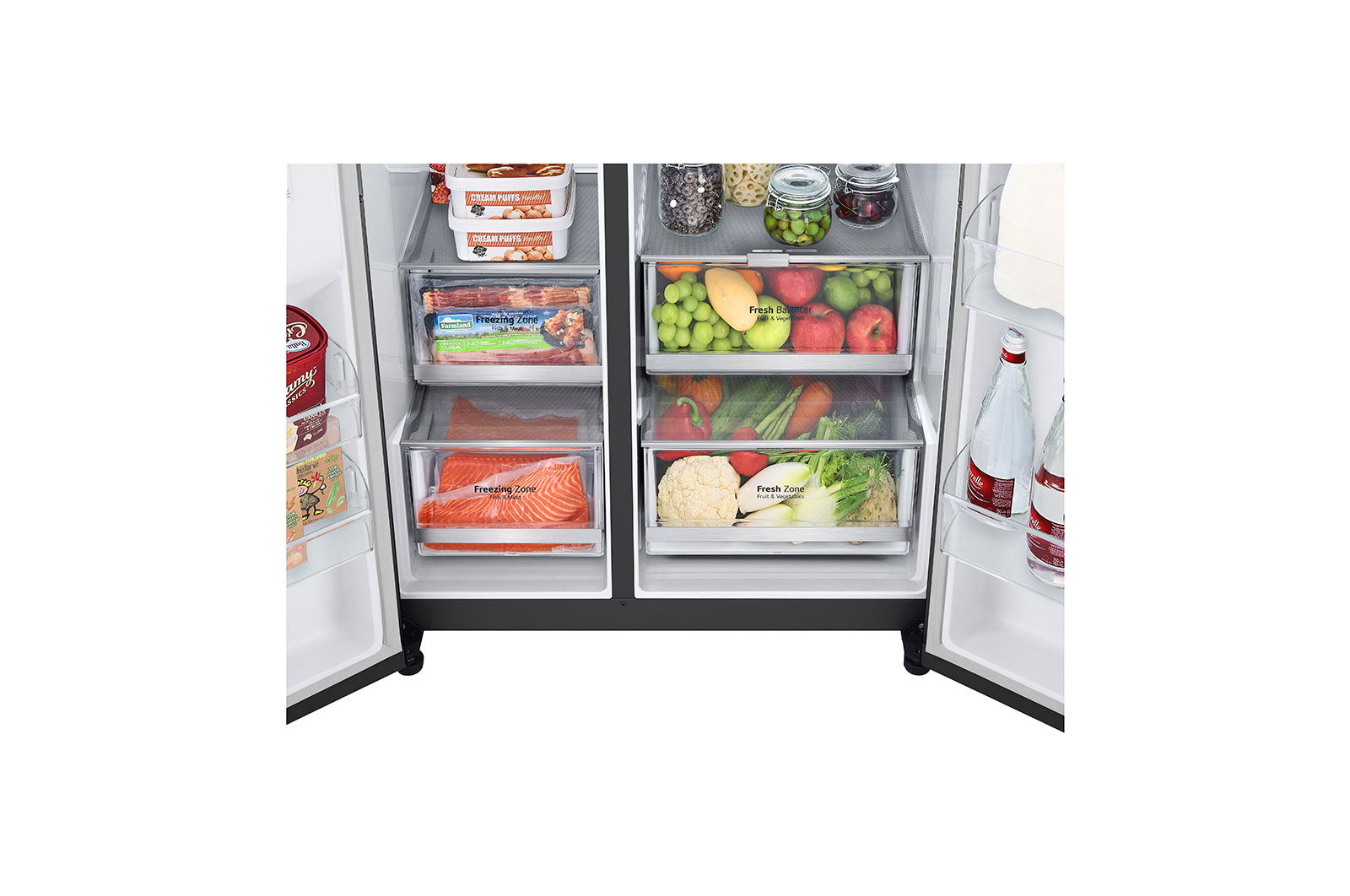 LG Side-by-Side mit  InstaView Door-in-Door® | Craft Ice, Crushed Ice, Eiswürfel und Wasserspender | 635 Liter Kapazität | Energieeffizienzklasse E | Festwasseranschluss | Matte Black Steel | LG GSXV90MCDE, GSXV90MCDE