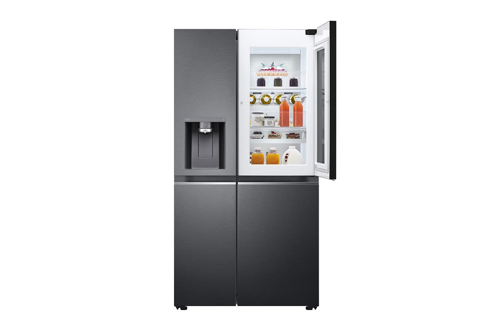 LG Side-by-Side mit  InstaView Door-in-Door® | Craft Ice, Crushed Ice, Eiswürfel und Wasserspender | 635 Liter Kapazität | Energieeffizienzklasse E | Festwasseranschluss | Matte Black Steel | LG GSXV90MCDE, GSXV90MCDE