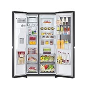 LG Side-by-Side mit  InstaView Door-in-Door® | Craft Ice, Crushed Ice, Eiswürfel und Wasserspender | 635 Liter Kapazität | Energieeffizienzklasse E | Festwasseranschluss | Matte Black Steel | LG GSXV90MCDE, GSXV90MCDE