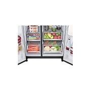 LG Side-by-Side mit  InstaView Door-in-Door® | Craft Ice, Crushed Ice, Eiswürfel und Wasserspender | 635 Liter Kapazität | Energieeffizienzklasse E | Festwasseranschluss | Matte Black Steel | LG GSXV90MCDE, GSXV90MCDE