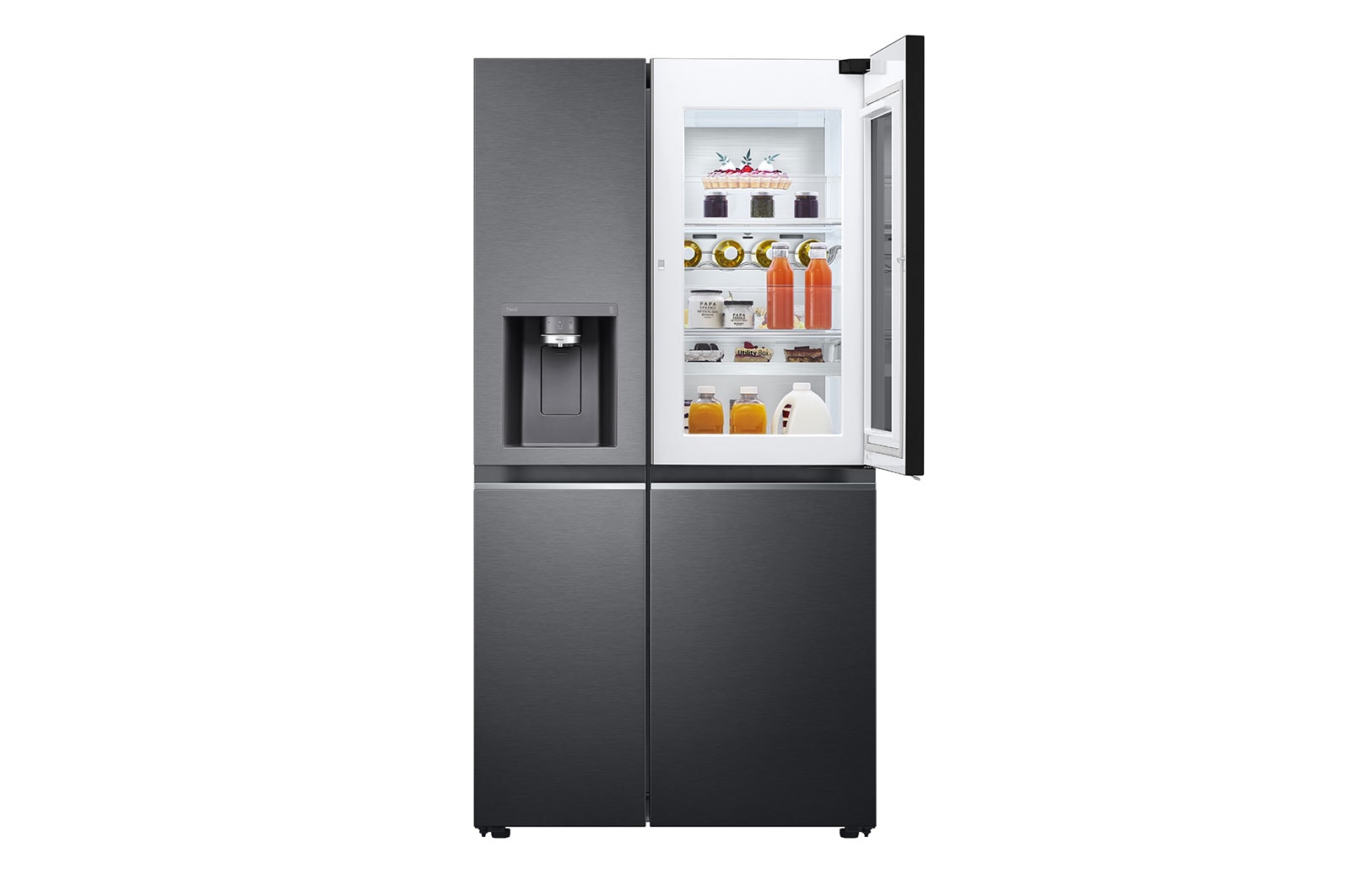 LG Side-by-Side mit InstaView Door-in-Door ™ | Eis-, Crushed Ice- und Wasserspender | 635 Liter Kapazität | Interner Wassertank 4L | Matt Schwarz | LG GSXV91MCAE, GSXV91MCAE