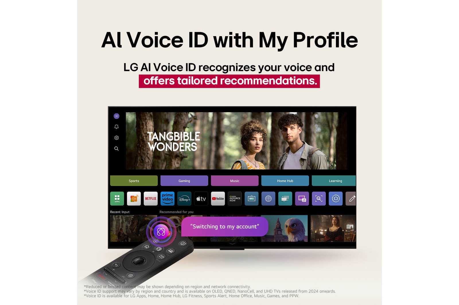 Ein Wohnzimmer mit einem an der Wand montierten LG OLED-Fernseher. Auf dem Fernseher ist eine Bergkette vor einem dunklen Abendhimmel voller Sterne zu sehen. Diese Szene ist in zwei Hälften geteilt. Die eine Seite zeigt eine trübe, graue Version der Landschaft mit der Bezeichnung Non Perfect Black Display. Auf der anderen Seite ist ein angenehmeres Bild mit einem größeren Dynamikbereich von Schwarz und Weiß zu sehen. Dies ist mit Perfect Black Display gekennzeichnet. Auch die Logo-Zertifizierung ist sichtbar: Perfect Black Technology liefert Schwarzwerte von 0,24 nit oder weniger bis zu 500 Lux. 