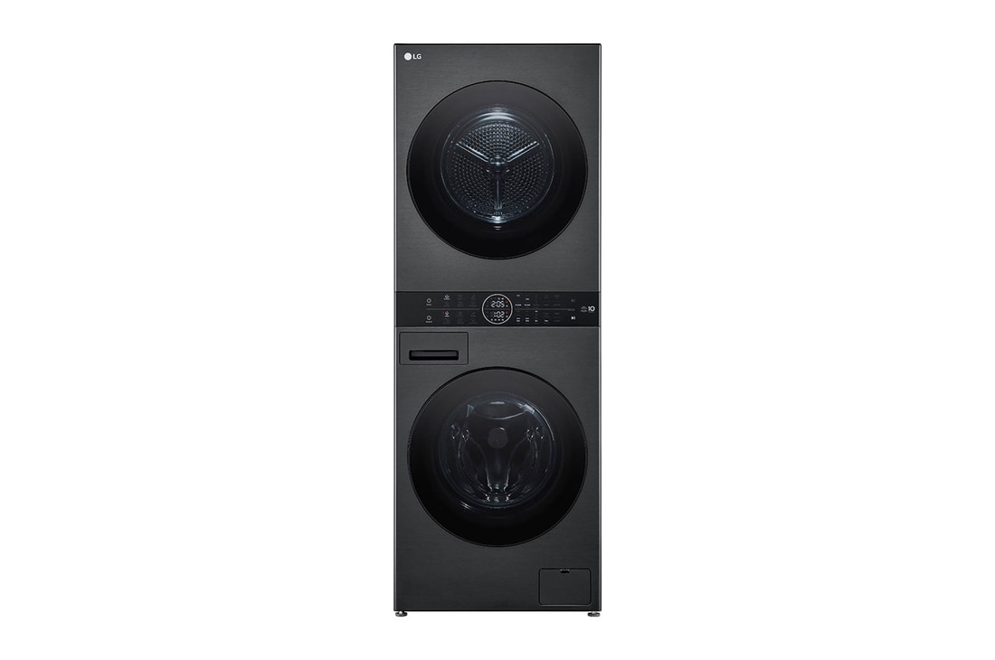 LG WashTower Schwarz (Waschmaschine: A, 12kg, 1350 U./Min.; Trockner: A+++/C, 10kg) Waschmaschine & Trockner in einem Gerät I WT1210BBF, WT1210BBF