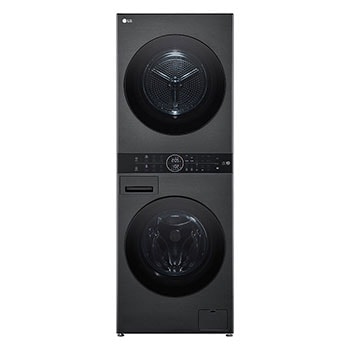 Vorderansicht von WashTower Schwarz (Waschmaschine: A, 12kg, 1350 U./Min.; Trockner: A&#43;&#43;&#43;/C, 10kg) Waschmaschine &amp; Trockner in einem Gerät I WT1210BBF WT1210BBF