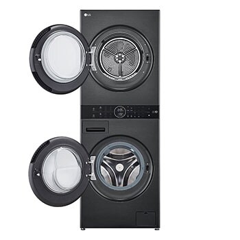 LG WashTower Schwarz (Waschmaschine: A, 12kg, 1350 U./Min.; Trockner: A+++/C, 10kg) Waschmaschine & Trockner in einem Gerät I WT1210BBF, WT1210BBF