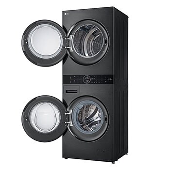 LG WashTower Schwarz (Waschmaschine: A, 12kg, 1350 U./Min.; Trockner: A+++/C, 10kg) Waschmaschine & Trockner in einem Gerät I WT1210BBF, WT1210BBF