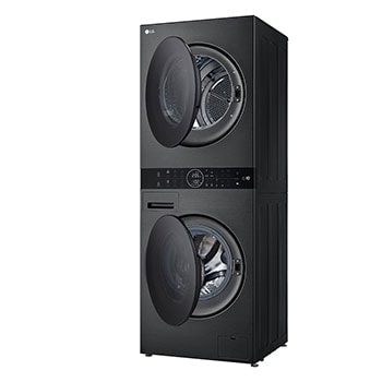LG WashTower Schwarz (Waschmaschine: A, 12kg, 1350 U./Min.; Trockner: A+++/C, 10kg) Waschmaschine & Trockner in einem Gerät I WT1210BBF, WT1210BBF