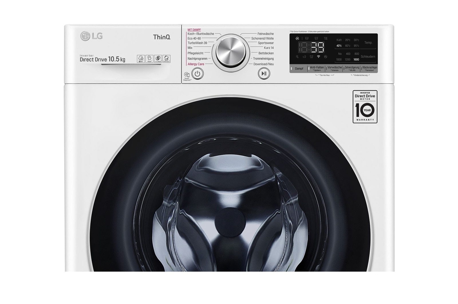 LG Waschmaschine | 10.5 kg | AI DD™ | Steam™ | TurboWash™ | Aqualock | Neue Wohlfühl-Trommel | LG F6WV710P1, F6WV710P1