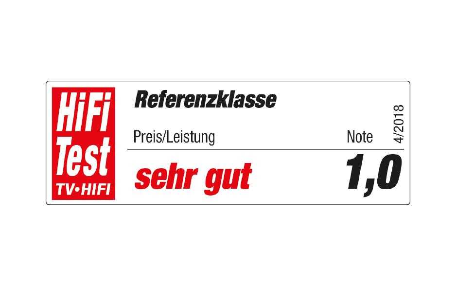 HiFi Test Auszeichnung des LG 65 E8 Tvs der Preis / Leistung mit der Note 1,0 sehr gut
