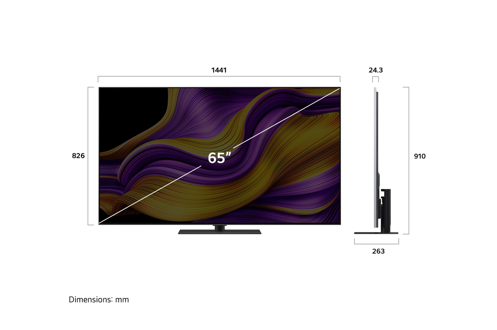 TV with inches and height