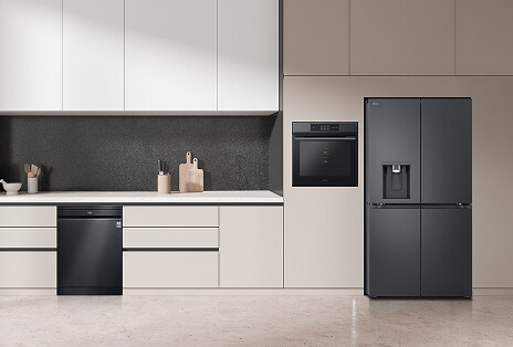 black fridge in kitchen