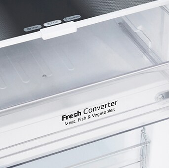 Close up of fresh converter feature in and lg bottom freezer refrigerator.