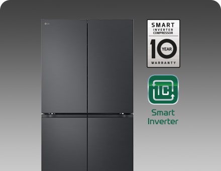 Stainless refrigerator with warranty icons