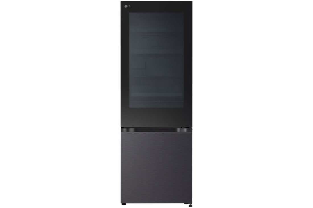 front view of 331L InstaView™ Bottom Freezer Refrigerator Essence Matte Black GB-V300MBL
