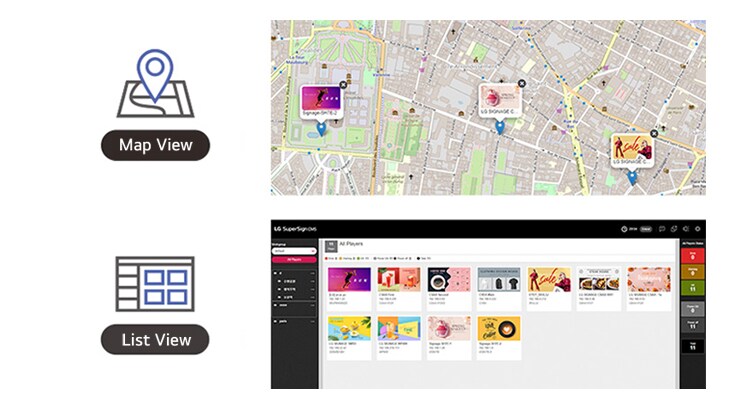 During monitoring, two options are available: map view and list view.