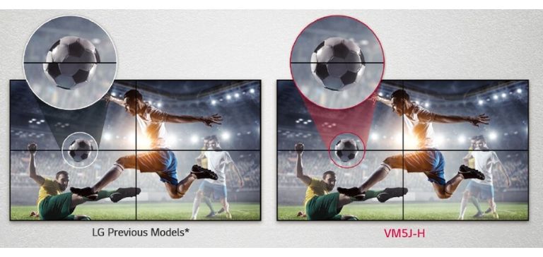 VM5J-H consists of less image gaps between the tiled screens compared to the LG Conventional. This improves the viewing experience of the displayed content as it minimizes the visual disturbance by the gaps.