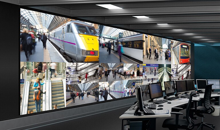 The CCTV security operation room is monitoring the on-site situation with a large LED video wall.