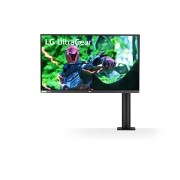 LG 27'' UltraGear QHD Nano IPS 1ms 144Hz HDR G-SYNC Compatibility Monitor with Ergo Stand, front view with the monitor arm on the right, 27GN880-B