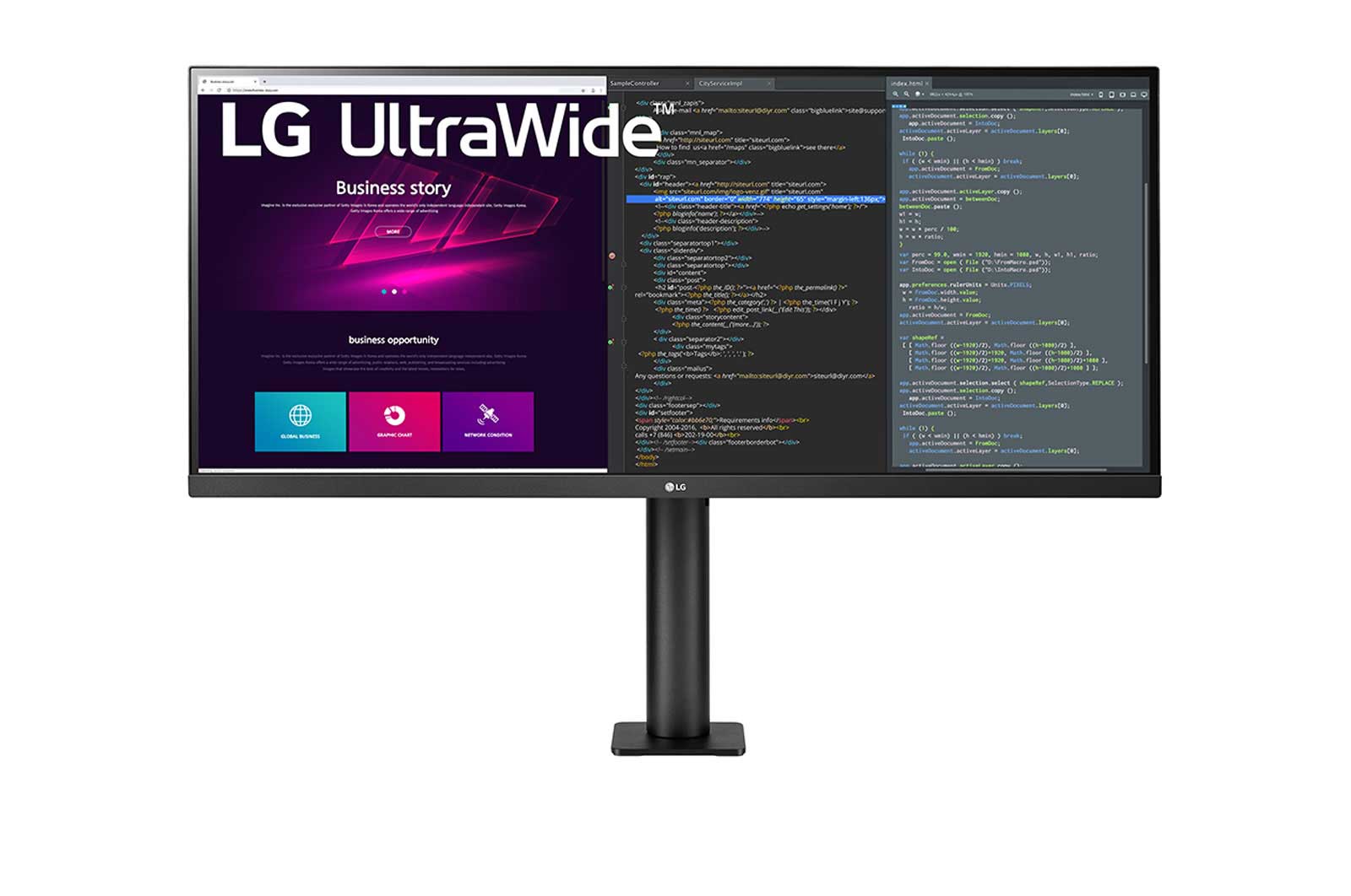 front view with the monitor arm on the right