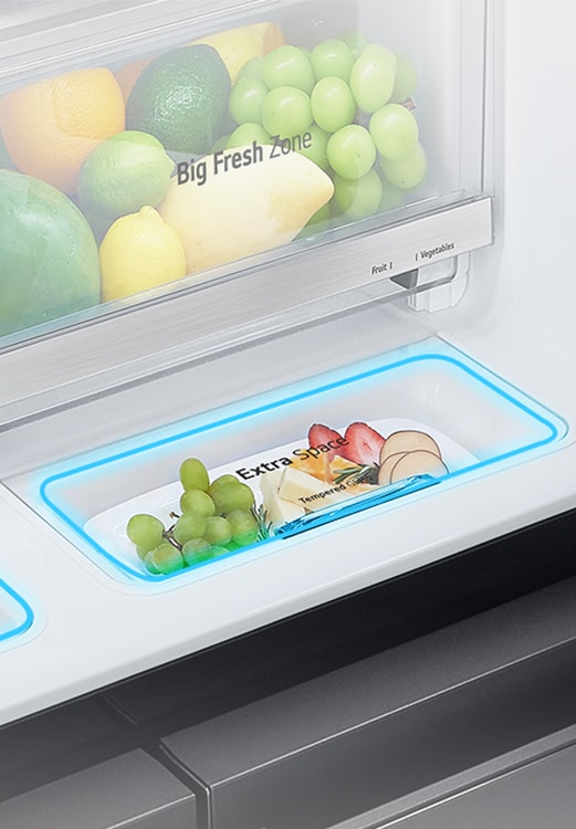 Close-up of the extra space inside the refrigerator