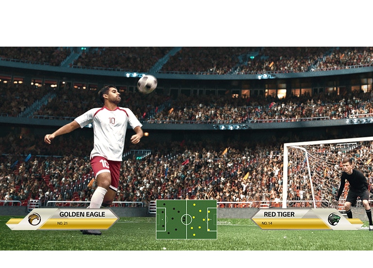 A regular display and fast response time display both show the same image of a soccer game. The display with a 0.1ms response time is noticeably smoother and more realistic.