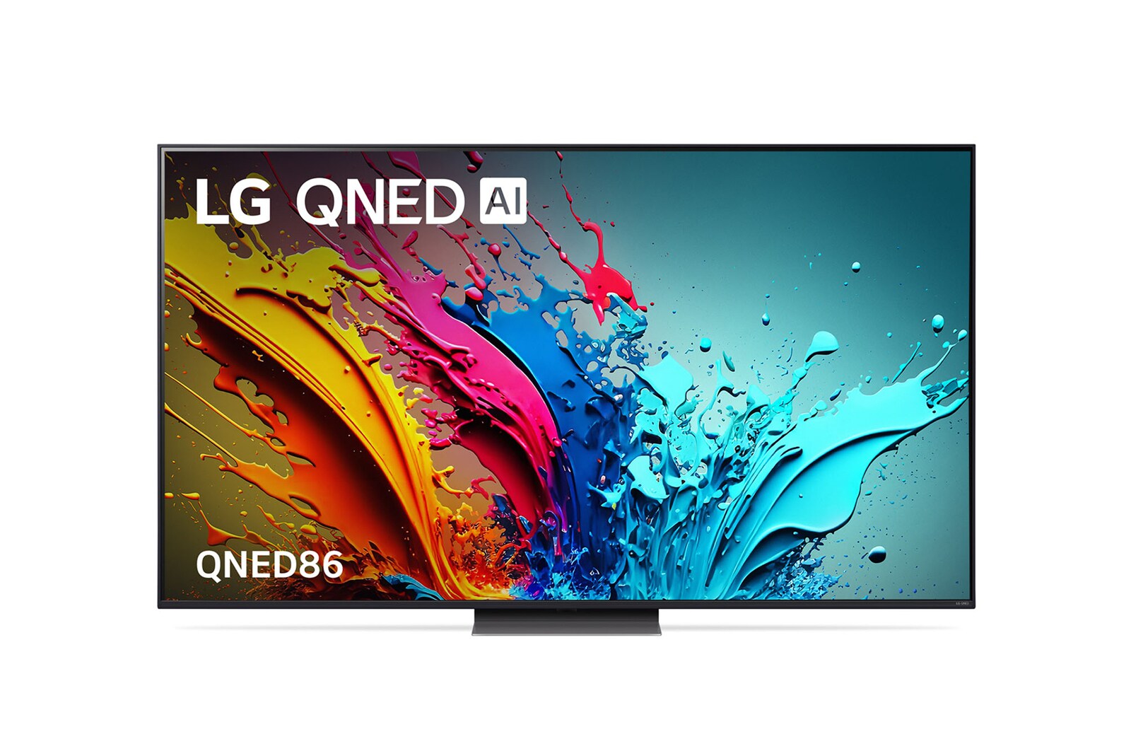 Front view of QNE86 with LG QNED, and 2024 on screen