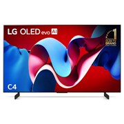Front view with LG OLED evo C4 TV OLED42C4PSA, 11 Years of world number 1 OLED Emblem on screen.