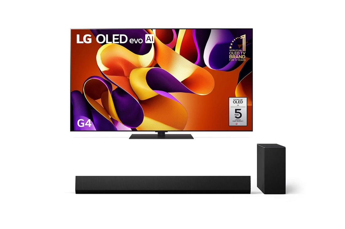 LG 65 inch LG OLED evo G4 4K Smart TV & G Series Sound Bar SG10TY, OLED65G4PSA.SG10TY