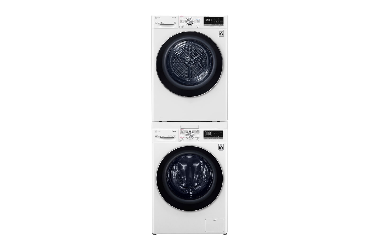 LG 10kg Series 9 Front Load Washing Machine + 9kg Heat Pump Dryer Stacking Kit Bundle, WV9-1610SW