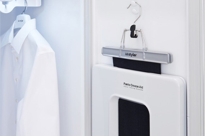 Image shows pants crease compartment of LG Styler