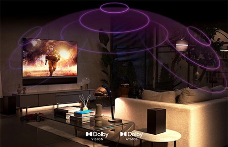 An image of the LG OLED Care+ and 5 Year Panel Warranty logo against a black backdrop.	