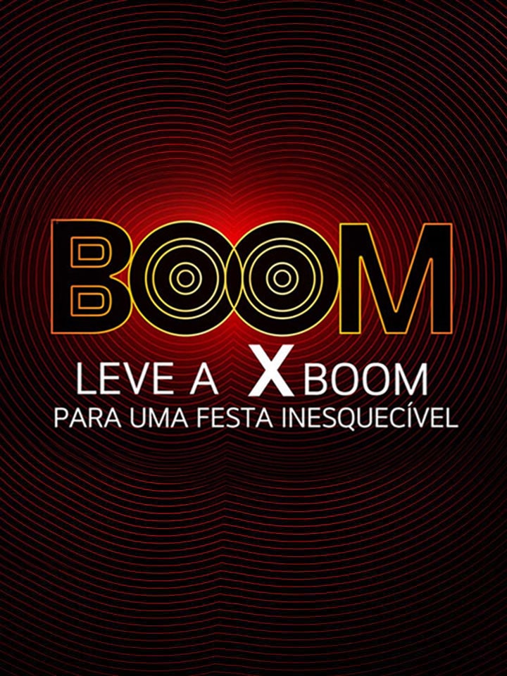 The word "BOOM" is written against the red light. The text is modified to emphasize its powerful sound. Below "BOOM," the phrase "BRING THE XBOOM FOR THE ULTIMATE PARTY ANTHEM" is shown.