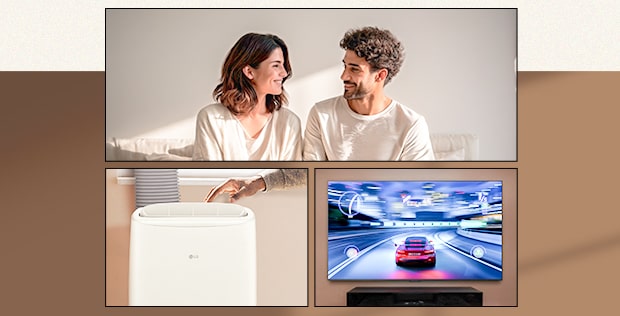 Imagem com uma pessoa e eletrodomésticos LG.