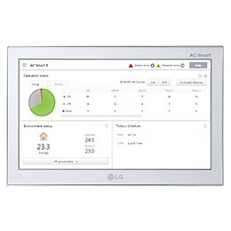 Controlador Central LG com tela cheia exibindo um gráfico circular e informações de dígitos da temperatura interna.