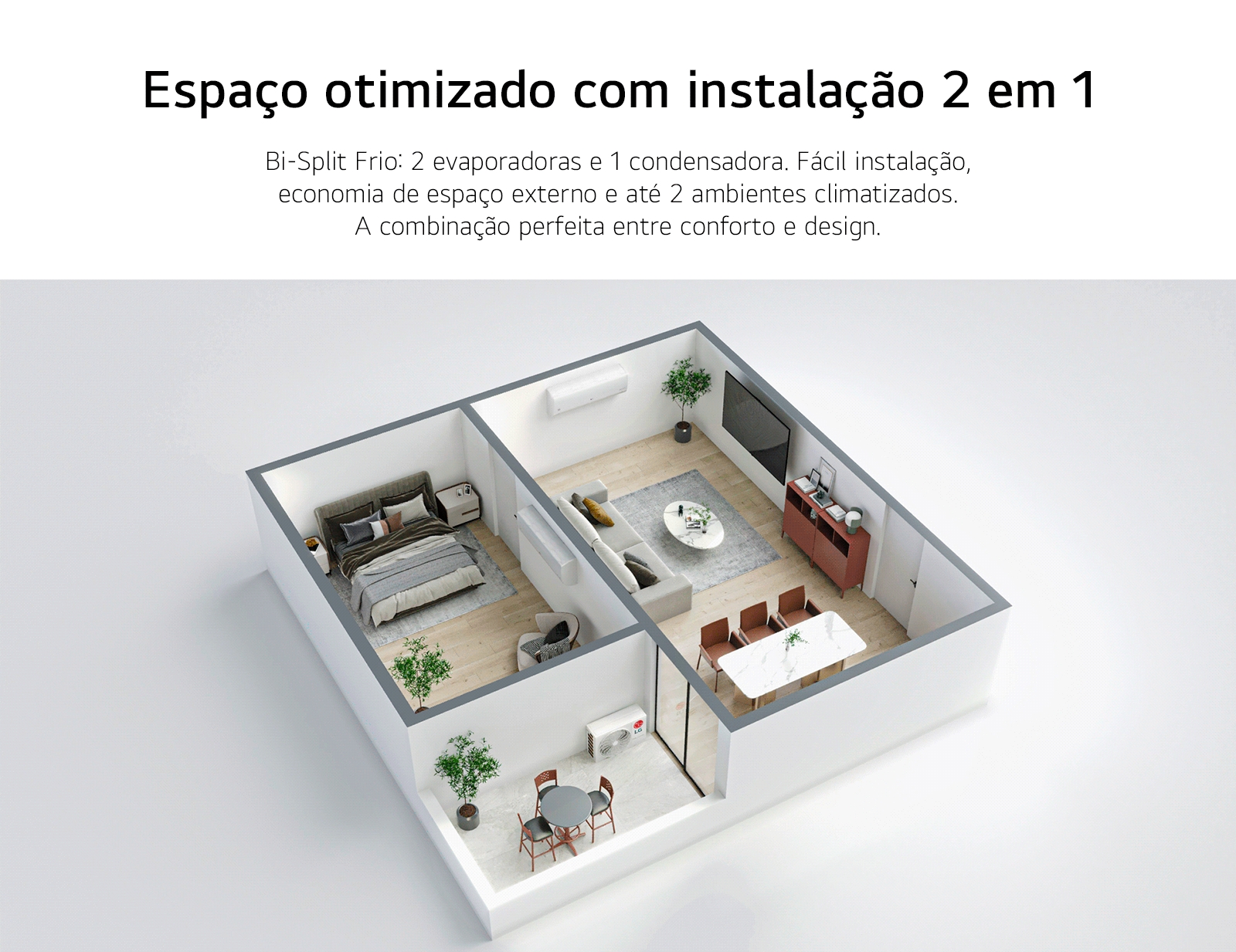 Foto ilustrativa com aplicação do ar-condicionado LG Dual Inverter Bi-Split Frio com inteligência artificial embarcada