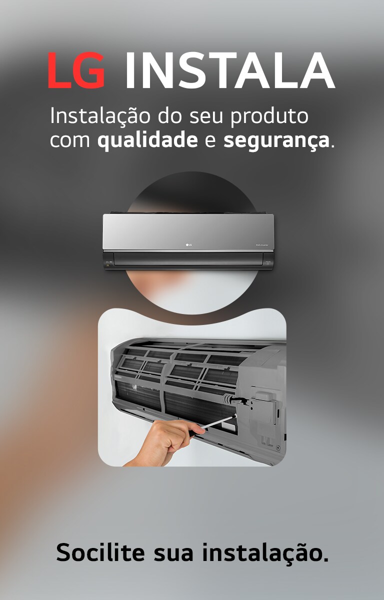Instalação de ar condicionado LG com qualidade e segurança. Mão ajustando unidade interior com chave de fenda.