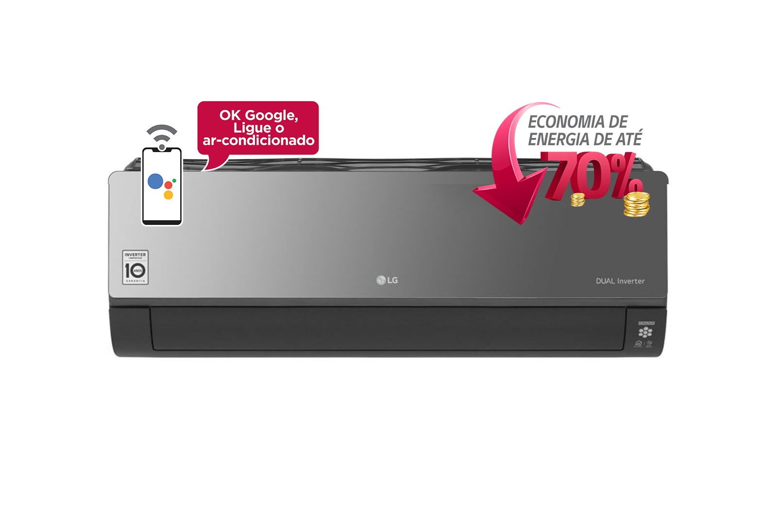 Vista frontal de Ar-Condicionado Split LG DUAL Inverter VOICE ARTCOOL 12.000 BTUs 220V Quente/Frio S4-W12JARP S4-W12JARPA