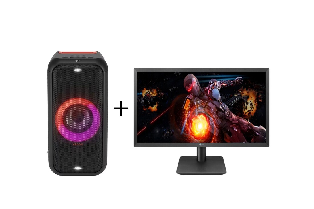 LG Combo Monitor Gamer LG 21,5'' Full HD 75Hz 22MP410-B + Combo Caixa De Som Portátil LG Xboom Partybox XL5, XL5S.22MP