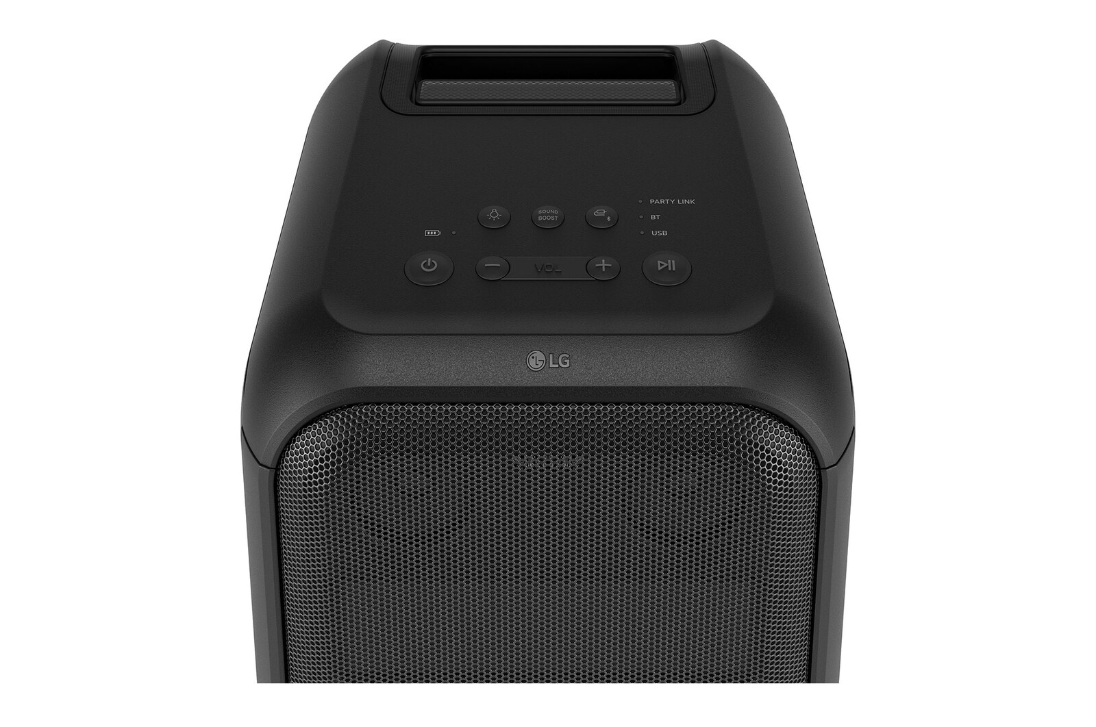 45-degree angle of top view. It shows buttons and LG logo.