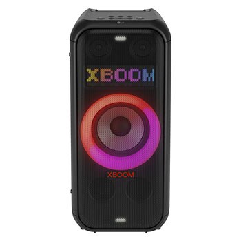 Front view with all lighting on. On the Dynamic Pixel Lighting panel, it shows the text; XBOOM.