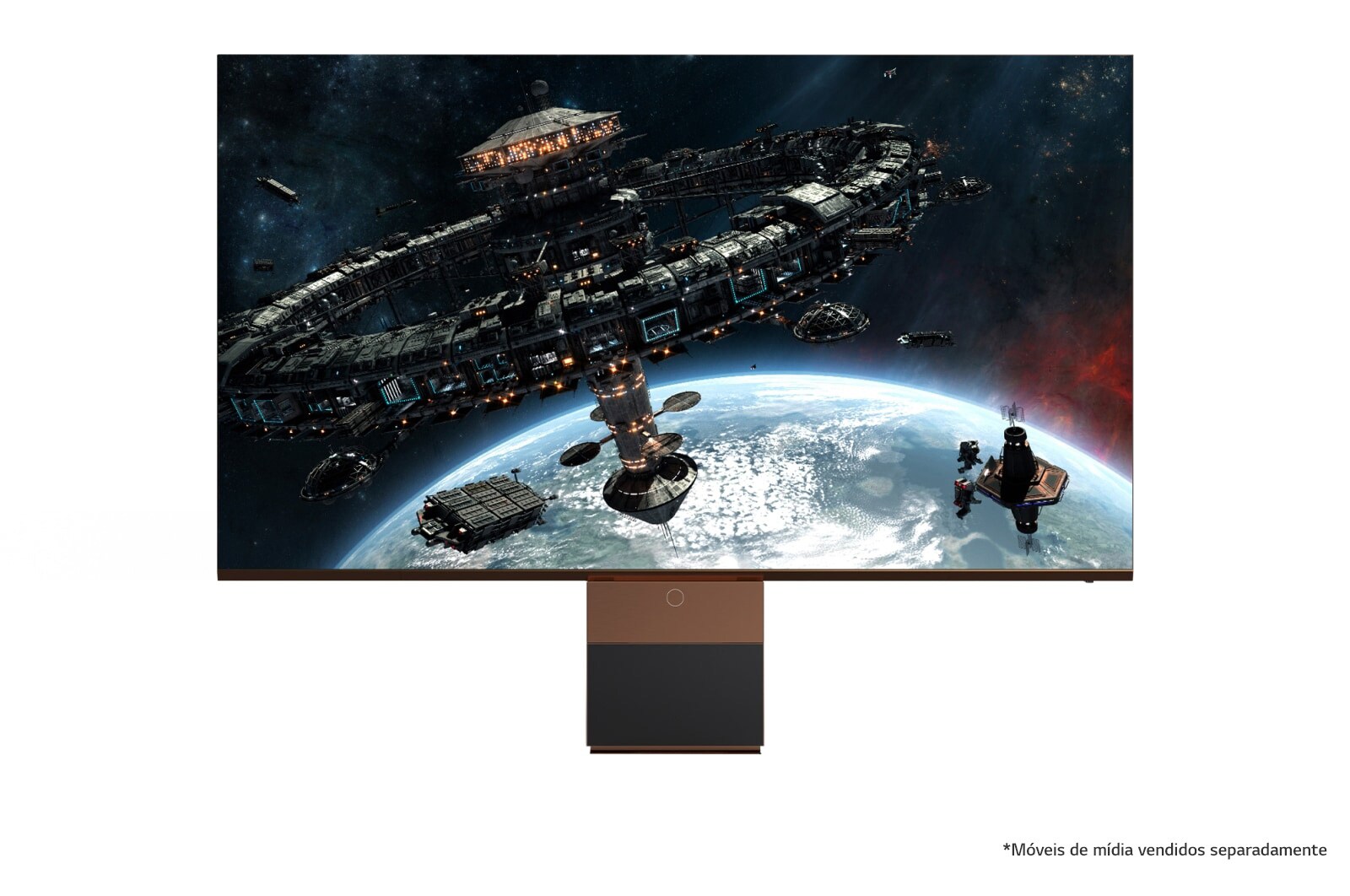 LG MAGNIT, vista frontal com imagem de preenchimento (*Rack para TV vendido separadamente), LSAD007