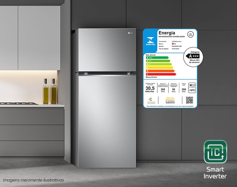 Economia de energia com classificação energética A+++.Nova linha de Geladeiras LG Frost-Free,com compressor Smart Inverter.