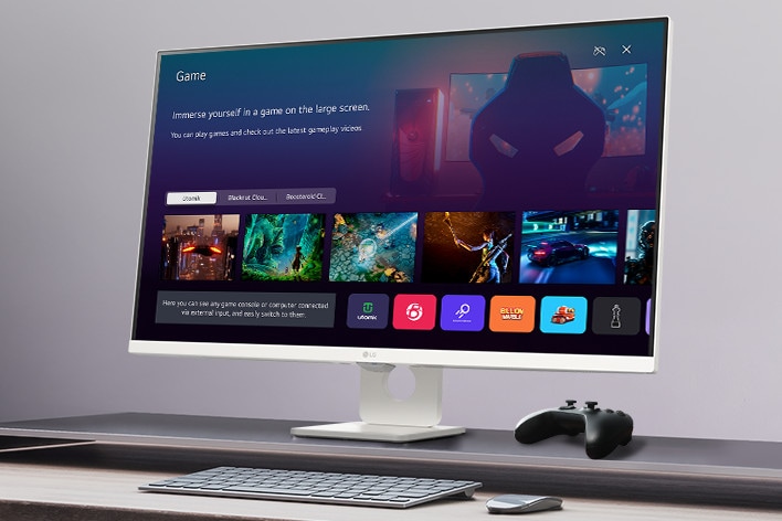 A tela do monitor inteligente colocada na mesa exibe a tela do Game APP.