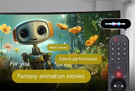 Esta é uma imagem que exibe imagens de filmes na tela depois de procurar por 'filme de animação de fantasia' usando o controle remoto mágico.