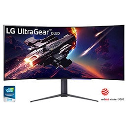 Monitor Gamer LG UltraGear OLED Curvo – Tela OLED de 45” (21:9), WQHD (3440 x 1440), 240Hz, 0,03ms (GtG), HDMI, DisplayPort, AMD FreeSync Premium, NVIDIA® G-SYNC®, HDR10 – 45GR95QE-B