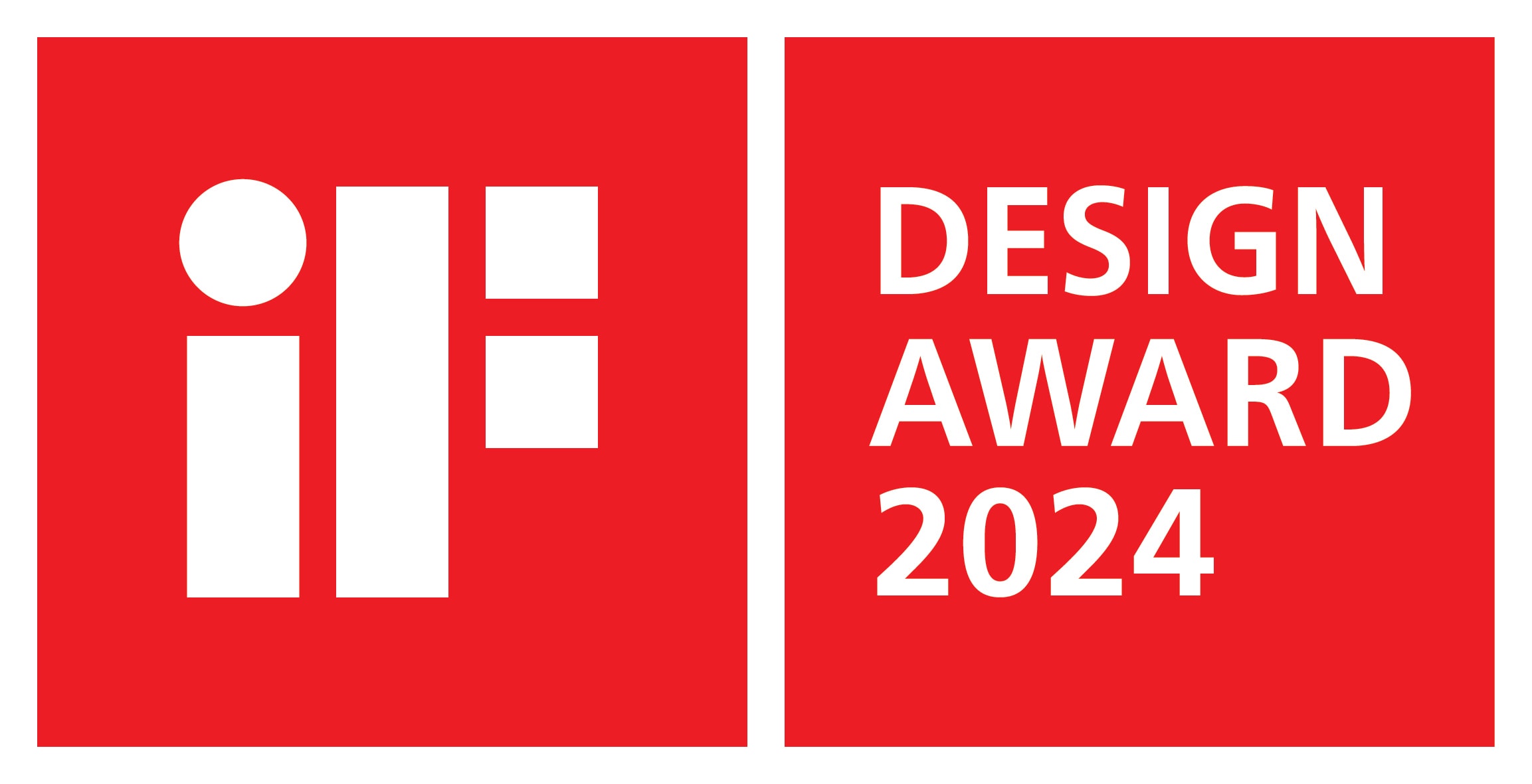  Logotipo do prêmio iF Design Award 2024 com fundo vermelho e texto branco, dividido em dois quadrados.