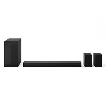 Front view of LG Soundbar S60TR, subwoofer, and Rear Speakers