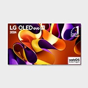  LG OLED evo AI TV, OLED G4’ün önden görünümü. Ekranda 11 Yıldır Dünyanın 1 Numaralı OLED’i Amblemi ve webOS Re:New Program logosu.